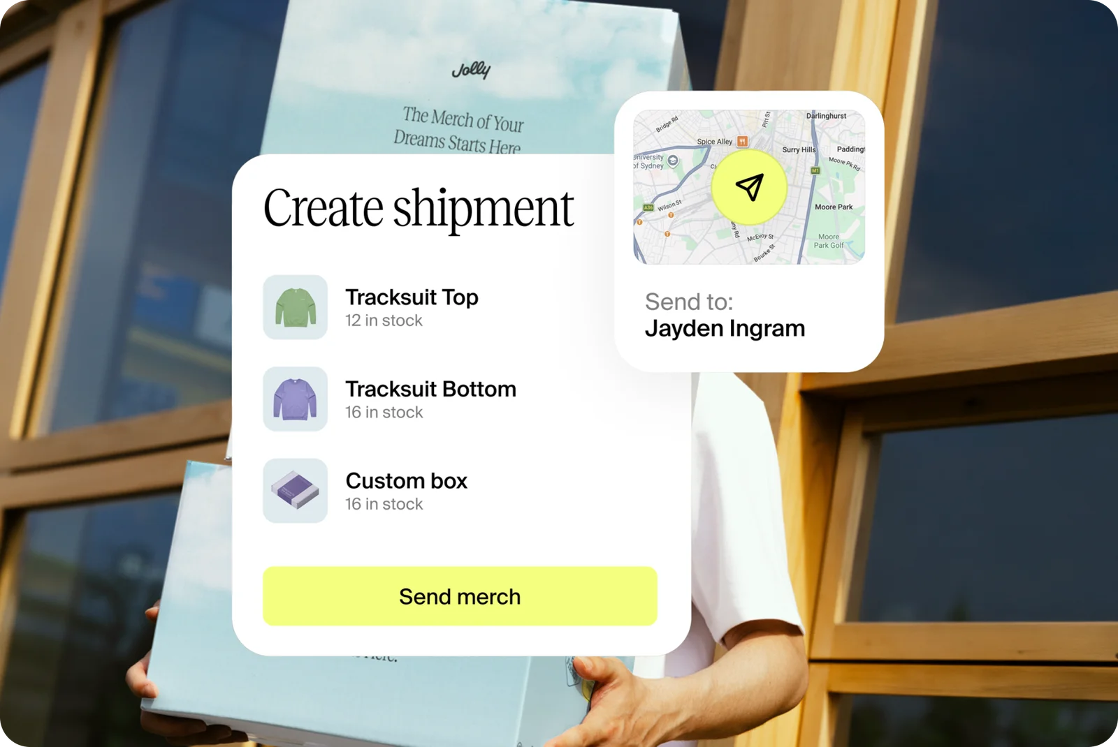 Create shipment interface with merch delivery