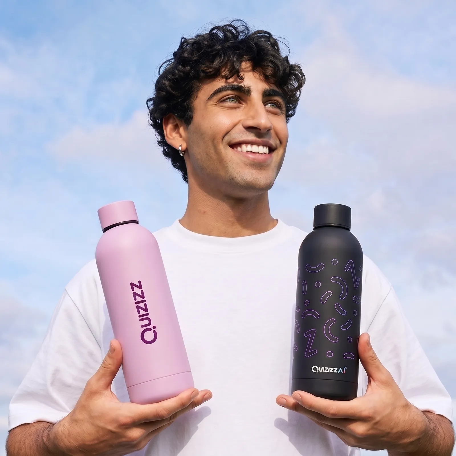 Branded water bottle with stickers